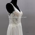 Flower white Lace Sexy Backless V Neck Sleeveless Appliques Bridal Gown illusion wedding dress